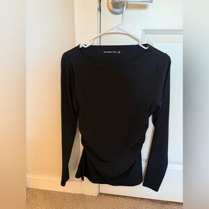 Abercrombie & Fitch Black Long-Sleeve Ruched Side Top